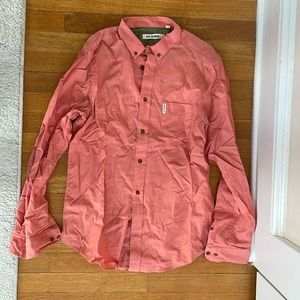 Ben Sherman Mens Blue Button Up Shirt Size L Short Sleeve Linen Blend Pocket